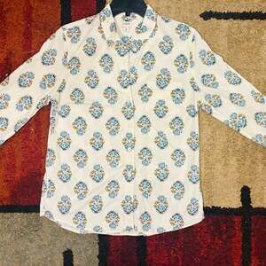 NWT J. Crew Factory Blue Yellow Floral Print White Button Up Shirt Womens XS